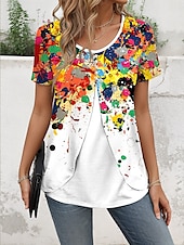 voordelige Kunst &amp; Design t-shirt-Dames T-shirt Grafisch Geometrisch Elegant Vintage Stijlvol Korte mouw Strakke ronde hals Normale tops Dagelijks Uitgaan Lapwerk Knop Gelaagd Wit Zomer Lente