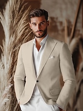 economico Blazer di lino-Giacca blazer in lino sportiva moda casual estivi a tinta unita gialla arancione beige adattamento standard monopetto a un bottone