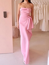 ieftine roz-Rochie de Seară Roz Stil Celebritate Rochie Semi-Formală pentru Invitat la Nuntă Lungime până la Podea Fără Mâneci Fără Spate Crep Strâns cu Pliseuri Drapaj