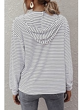 voordelige Dames Strepen &amp; Geometrische Tops-Dames Blouse Gestreept Casual Lange mouw Capuchon Normale tops Dagelijks Uitgaan Zak Wit Bruin Zomer