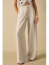abordables Pantalon uni en coton et lin-Femmes Pantalon en coton et lin Slacks Mode Streetwear Longueur complète Naturel Rayé Avec Poches Confortable Sortir Week-end Abricot Été Coupe régulière