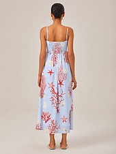 preiswerte Blumenkleider-rotes Urlaubs-Camisolekleid mit Meeresmotiv