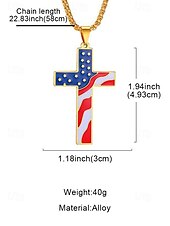 economico Gioielli da uomo-Collana con ciondolo a croce con bandiera americana da uomo – tonalità oro e argento con design della bandiera degli Stati Uniti, elegante e alla moda per un abbigliamento casual e di tendenza.