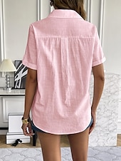 billige Skjorter-Dame Skjorte Helfarge Grunnleggende Fritid Kortermet Skjortekrage Vanlige topper Daglig Knapper Svart Hvit Rosa Blå Sommer