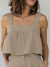 economico Camicie-Per donna Camicia di lino Gilet in cotone e lino Blusa Semplice Moderno Casual Senza Maniche Collo quadrato Top corti Quotidiano Ferie Senza schiena Bianco Cachi Estate