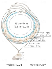 cheap Women&#039;s Necklace-Women&#039;s Boho Layered Shell and Bead Necklace Set – Beach-Style Turquoise Pendant and Gold Charms for Summer Vacations and Festivals