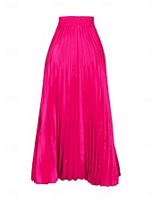 abordables Jupes unies-Jupe femme jupe maxi jupe en A couleur unie swing mode décontractée maxi taille haute jupes plain plissées micro-élastique rue quotidienne fuchsia été polyester