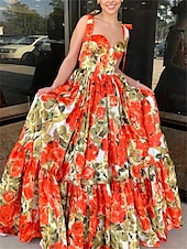 levne Večerní šaty-A-line šaty quinceanera elegantní šaty svatební svatební host dlouhé bez rukávů láskyplný výstřih s květinovým potiskem šaty pro svatební hosty