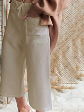 economico Pantaloni in lino e cotone semplici-Per donna Pantaloni in cotone e lino Pantaloni Palazzo Moda Streetwear Comfort Lunghezza al polpaccio Misura del girovita medio Semplice Elastico in vita Comodo All&#039;aperto Confortevole Streetwear