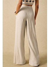 abordables Pantalon uni en coton et lin-Femmes Pantalon en coton et lin Slacks Mode Streetwear Longueur complète Naturel Rayé Avec Poches Confortable Sortir Week-end Abricot Été Coupe régulière