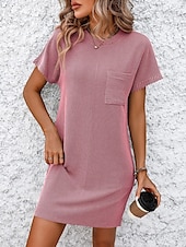 cheap Plain Dress-Women&#039;s Mini Dress T Shirt Dress Tee Dress Solid Color Summer Dress Casual Daily Regular Fit Graphic Short Sleeve Crew Neck Black Pink Blue Green Summer