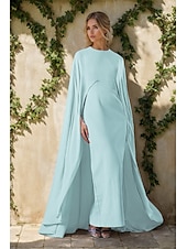 preiswerte lila-Cape Kleid Sheath  Column Abendkleid Elegantes Kleid Formale Hochzeit Bodenlang Ärmellos Rundhalsausschnitt Chiffon
