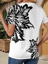 tanie T-shirt boho-Damskie Podkoszulek Kwiaty Graficzny Geometryczny Elegancki Nowoczesny Codzienny Krótki rękaw Okrągły dekolt Zwykłe topy Codzienny Weekend Nadruk Czarny Lato Wiosna