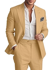 economico Abiti casual-Completi da sposa in lino rosa e blu cielo moda casual estivi a tinta unita adattamento standard 2 pezzi monopetto a un bottone
