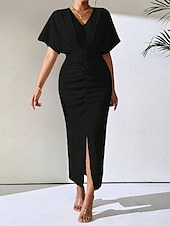 abordables Robe Simple-Femmes Robe Midi Robe de Soirée Robe d&#039;été Mode Classique Moderne Extérieur Vacances Fête Coupe régulière Uni Sans manches Col en V Noir Marron Abricot Été