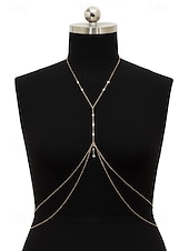 economico Collana da donna-Delicata catena per il corpo da donna, gioiello per bikini – catena per la vita a strati in oro e argento con cristalli per abbigliamento da spiaggia, feste in piscina e abiti da festival