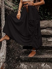 economico Pantaloni-Per donna Gonna Casual Boho Maxi Vita media Gonne Semplice Tasca Micro-elastico Vacanza Uscire Nero Verde militare Rosso Zenzero Estate Cotone Lino