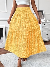ieftine Fuste simple-Fustă pentru femei Fustă maxi A Line Modă Casual Fuste cu talie înaltă Floral Print Micro-elastic Stradă Zilnic Negru Galben Roz Verde Vară Poliester