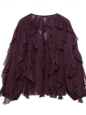 abordables Hauts sexy pour femmes-Femmes Chemise Chemisier Uni Élégant Moderne manche longue Col en V Hauts Réguliers Fête Sortir Superposé Vin Été