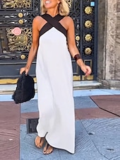abordables Robe Simple-Femmes Robe maxi Robe d&#039;été Occasionnel Quotidien Coupe régulière Graphique Sans manches Col Halter Noir Blanche Vin Fuchsia Été