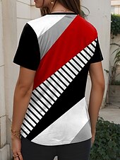 billige Stripe og geometrisk t-skjorte-Dame T skjorte Grafisk Geometrisk Årgang Stilfull Klassisk Kortermet V-hals Vanlige topper Daglig Helg Trykt mønster Svart Sommer Vår