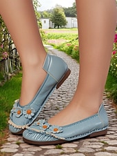preiswerte Ballerinas für Damen-Damen-Ballerinas aus hochwertigem Leder mit Blumen- und Rüschendesign – bequemer Retro-Stil für Frühlingsspaziergänge im Garten, Wochenendbrunch und tägliche Besorgungen