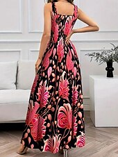 ieftine rochie florală-Pentru femei Rochie Maxi Rochie de schimb Rochie A line Vacanță Casual Boho Ieșire Fit standard Floral Grafic Fără manșon În U Negru Roșu-aprins Albastru piscină Portocaliu Vară Primăvară
