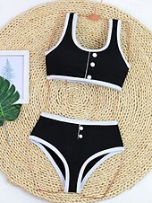 cheap Bikini Sets-Women&#039;s Swimwear Bikini 2 Piece Swimsuit Patchwork Tropical Beach Wear Color Block U Neck Sleeveless Bathing Suits