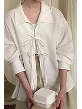 abordables Chemises-Femmes Chemise Boutonner Chemise en coton et lin Uni Rayé Élégant Moderne manche longue Col de chemise Hauts Réguliers Fête Sortir Nœud devant Blanche Bleu Bleu clair Été