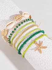 olcso Női karkötő-női boho shell gyöngyös karkötő szett - 7 részes tengeri csillag bűbáj sztreccs karkötő többféle színben nyári strand és üdülő viselethez