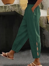 cheap Plain Cotton Linen Pant-Women&#039;s Cotton Linen Pants Chinos Fashion Streetwear Ankle-Length High Waist Plain Pocket Elastic Waistband Comfy Soft Comfortable Micro-elastic Outdoor Street dark brown Deep Green Wine Robin&#039;s Egg