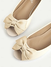 baratos Retrô dos anos 1950-sapatilhas peep toe com laço creme para mulheres – sapatos elegantes de balé estilo anos 1950 para madrinhas, looks de primavera e conforto diário