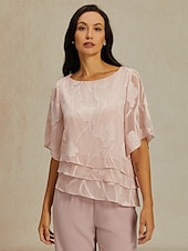 voordelige Elegante topjes-Dames Kanten overhemd Blouse Geklede topjes Chiffon-topjes Effen Kleur Bloemig Grafisch Elegant Stijlvol Basic Halve mouw Flutter mouw Boothals Normale tops Bruiloft gast Werk Dagelijks Asymetrische