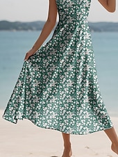 cheap Floral Dress-Women&#039;s Maxi Dress Sundress A Line Dress Summer Dress Slip Dress Elegant Vacation Casual Regular Fit Floral Graphic Sleeveless V Neck Spaghetti Strap Red Blue Green Summer Spring