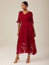 cheap Cocktail Dress-Women&#039;s Maxi Dress Cocktail Dress Wedding Guest Dress Semi Formal Dress A Line Dress Elegant Work Birthday Flutter Sleeve Wedding Guest Cocktail Party Formal Evening Regular Fit Solid Color Plain