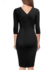 preiswerte Einfaches Kleid-Damen Minikleid Wickelkleid Bodycon Kleid Arbeitskleider Semi Formal Büro Normale Passform Grafisch 3/4 Länge Ärmel V-Ausschnitt Schwarz Weiß Wein Sommer