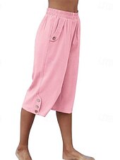 preiswerte Wesentliche Falsche Unterteile-Damen Kunstbaumwollleinen Caprihose Stoffhosen Lässig Wadenlang Natürliche Taille Einfach Tasche Elastischer Bund Außenbereich Bequem Urlaub Straße Wein Grau Schwarz Rosa Sommer Normale Passform