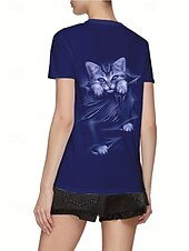 お買い得  動物のTシャツ-女性用 Tシャツ 夏のトップス グラフィック 猫 クラシック カジュアル 半袖 クルーネック クロップトップ 日常 週末 プリント ネービーブルー 夏 春 秋