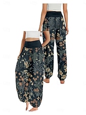 economico Pantaloni in cotone e lino con grafica-Per donna Pantaloni ispirati al lino Gamba larga Pantaloni Stile Etnico Casual Boho Lunghezza intera Vita Alta Floreale Foglia Tropicale Tasca Elastico in vita Stampa Traspirabilità Morbido