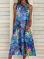 preiswerte Blumenkleid-Damen Midikleid Sommerkleid A Linie Kleid Elegant Urlaub Lässig Normale Passform Blumen Grafik Ärmellos Rundhalsausschnitt Hellrosa Weiß Rosa Blau Sommer