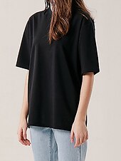 abordables Chemises-Femmes Chemise en lin Chemisier Uni Occasionnel Manche Courte Col ras du cou Hauts Réguliers Quotidien Fête Sortir Noir Jaune Rose Claire Abricot Été
