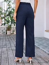 billiga breda ben och hög midja-Dam Brett skaft Byxor Streetwear Kontor Lång Hög midja Slät Ficka Högt snitt Mateial som andas Mjuk Microelastisk Semester Gata Dagliga kläder Svart Vit Gul Rosa Sommar Normal