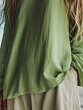 abordables Tops bohèmes-Femmes Chemisier occidental Chemises en lin Uni Bohème ancien Boho manche longue Col en V Hauts Réguliers Quotidien Fête Vert Été