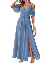 preiswerte abendkleider-Damen Langes Kleid Maxikleid Abschlussballkleid Partykleid Cocktailkleid Mode Party Besonderer Anlass Date Normale Passform Einfach Kurzarm V Ausschnitt Gelb Hellgrün Blau Grün Sommer