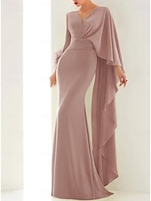 billiga GRÖN-Strandbröllop svart grön sjöjungfru kvällsklänning elegant klänning formell höst golvlängd lång ärm V-hals chiffon med fjädrar rynkade volanger 2025