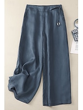 economico Pantaloni in lino e cotone semplici-Per donna Pantaloni in cotone e lino Pantaloni Eleganti Moda Streetwear Lunghezza intera Naturale Semplice Tasca Elastico in vita All&#039;aperto Confortevole Streetwear Uscire Aalbicocca Nero Blu Zenzero