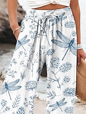 abordables pierna ancha y cintura alta-Mujer Perneras anchas Pantalones anchos Pantalones cortos de playa Vacaciones Vintage Moda Longitud total Alta cintura Graphic Flor Correa Estampado Transpirable Suave Microelástico Vacaciones Casual