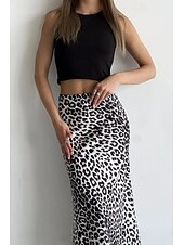ieftine Fuste grafice-Pentru femei Fustă Casual Maxi Talie Medie Fuste Leopard Imprimeu Micro-elastic Vacanță Stradă Alb Maro Bej Vară Mătase ca satinul