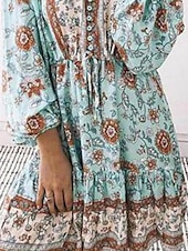 preiswerte Ausgefallene Kleider-Damen Minikleid Freizeitkleid Boho-Kleid Elegant Mode Romantisch Outdoor Urlaub Ferien Normale Passform Blume Langarm V Ausschnitt Leicht Blau Sommer