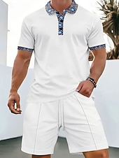 cheap Sports-Men&#039;s Waffle Polo Shirts Golf Shirt Work Casual Lapel Short Sleeve Basic Modern Color Block Patchwork 2 Piece Summer Regular Fit Black White Royal Blue Khaki Gray Waffle Polo Shirts